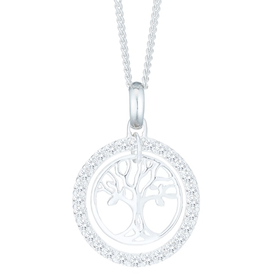 Sterling Silver Tree Design Cubic Zirconia Pendant Necklace