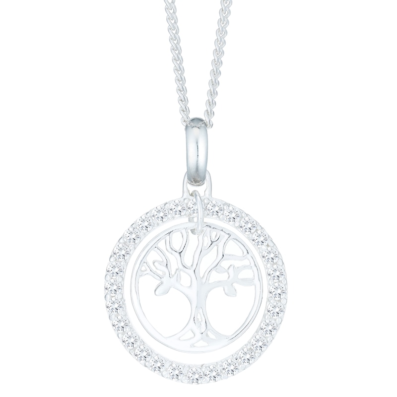 Main Image 1 of Sterling Silver Tree Design Cubic Zirconia Pendant Necklace