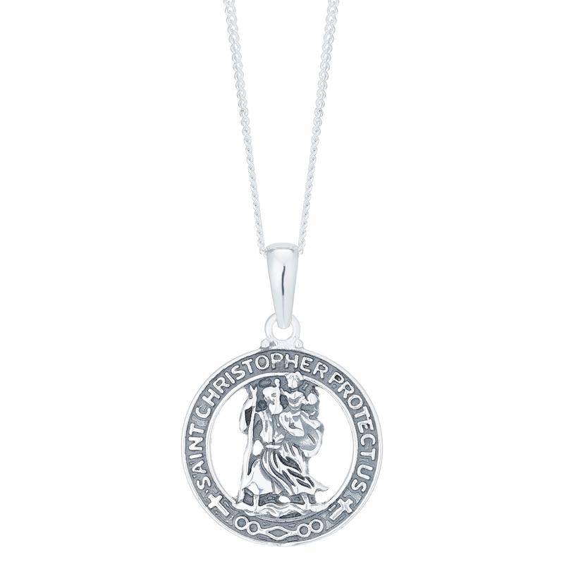 Main Image 1 of Sterling Silver St Christopher Protect Us Cut Out Pendant