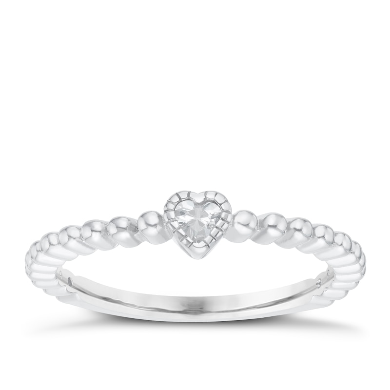 Main Image 1 of Sterling Silver Cubic Zirconia Heart Ring Size N