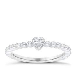Sterling Silver Cubic Zirconia Heart Ring Size P