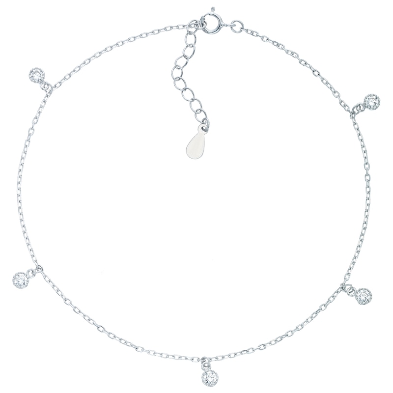 Main Image 1 of Sterling Silver Cubic Zirconia Set Anklet