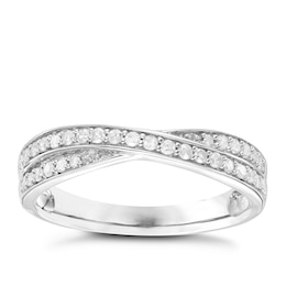 9ct White Gold 0.20ct Diamond Set Crossover Band