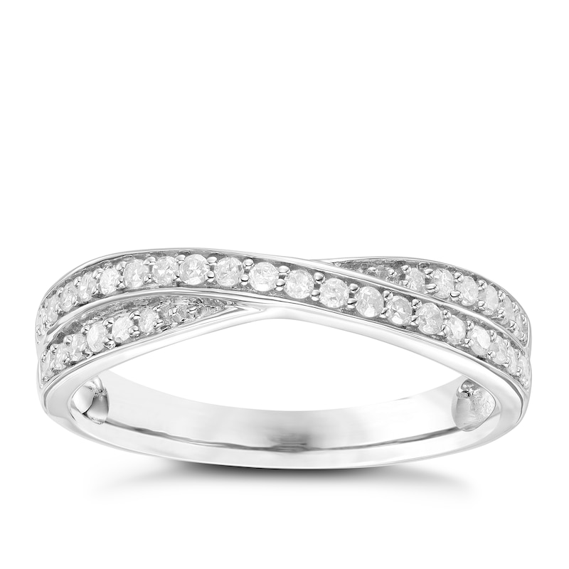 Main Image 1 of 9ct White Gold 0.20ct Diamond Set Crossover Band