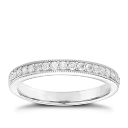 9ct White Gold 0.20ct Diamond Set Milgrain Detail Band