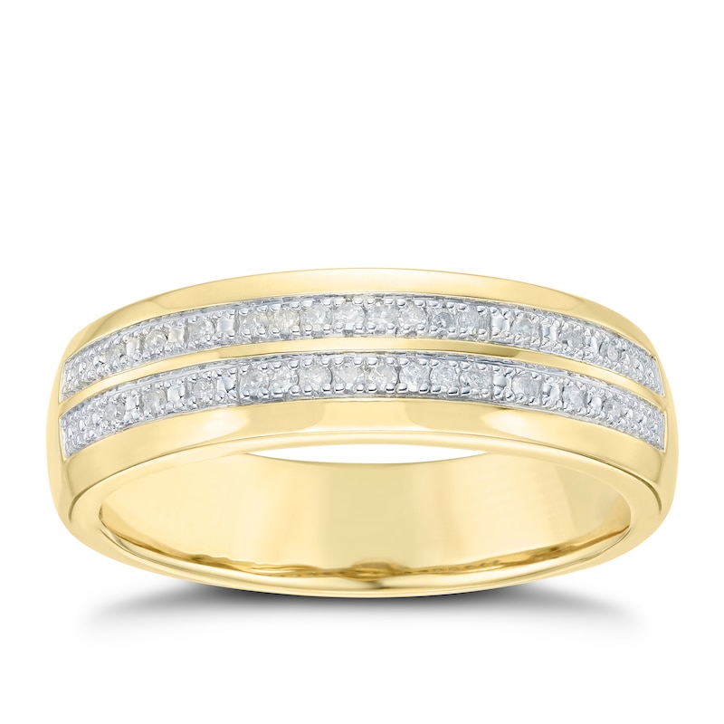 Main Image 1 of 9ct Yellow Gold 5mm 0.10ct Diamond 2 Row Band