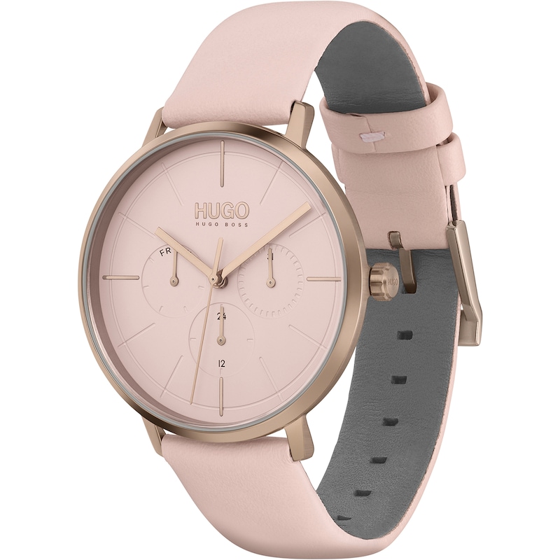 HUGO #Express Women's Pink Leather Strap Watch