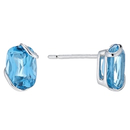 9ct White Gold Oval Blue Topaz Stud Earrings