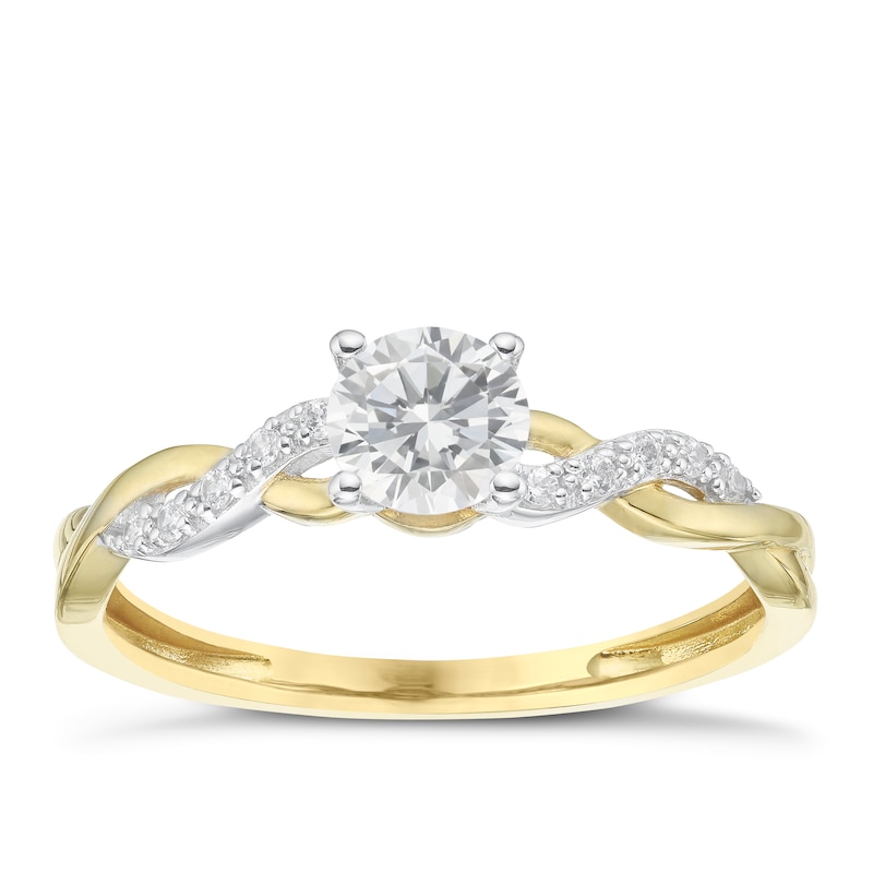 Main Image 1 of 9ct Yellow Gold Cubic Zirconia Set Twisted Shank Ring