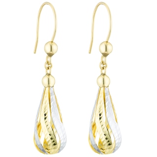 9ct Gold Colour Diamond Cut Fancy Teardrop Earrings