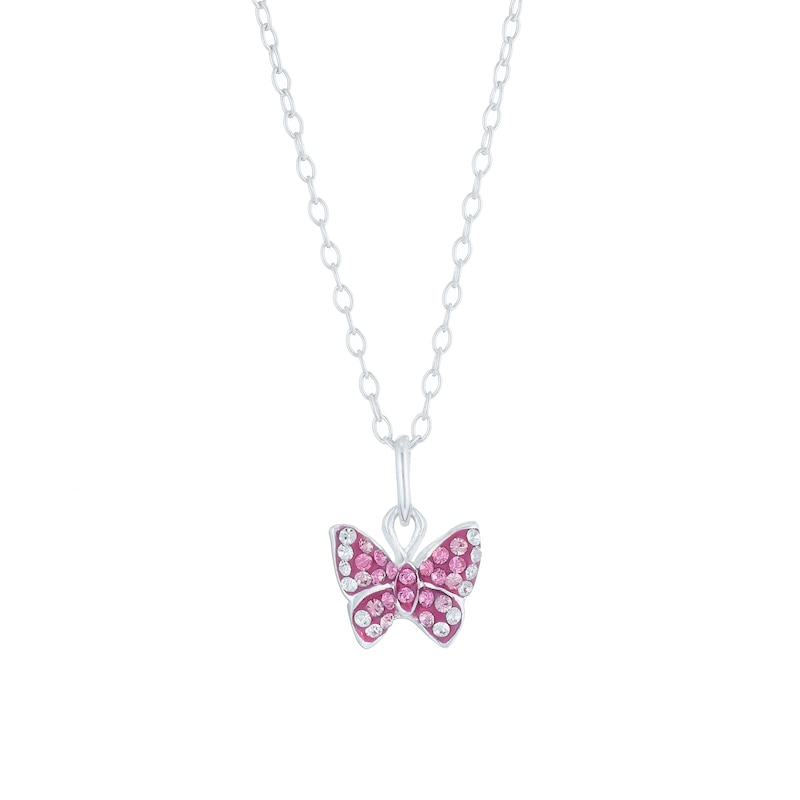 Sterling Silver Pink & White Crystal Set Butterfly Pendant