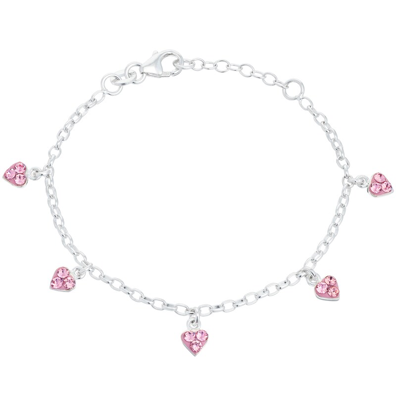 Children's Sterling Silver Pink Crystal Heart Charm Bracelet H.Samuel
