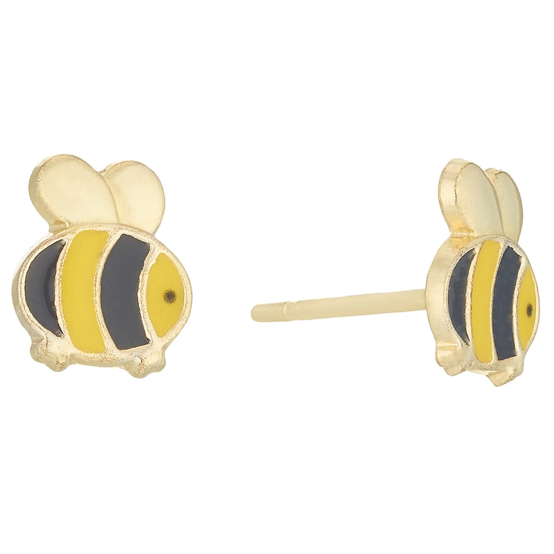 Main Image 1 of 9ct Yellow Gold Enamelled Bee Stud Earrings In Novelty Box