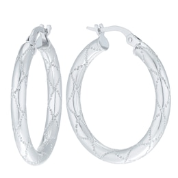 9ct White Gold Sparkle Cut 20mm Hoop Earrings