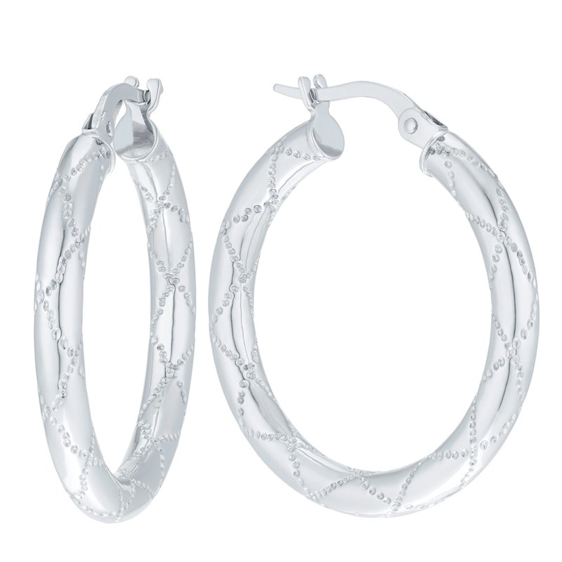 Main Image 1 of 9ct White Gold Sparkle Cut 20mm Hoop Earrings