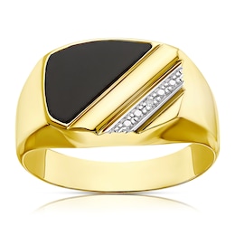 9ct Yellow Gold Diamond & Onyx Signet Ring