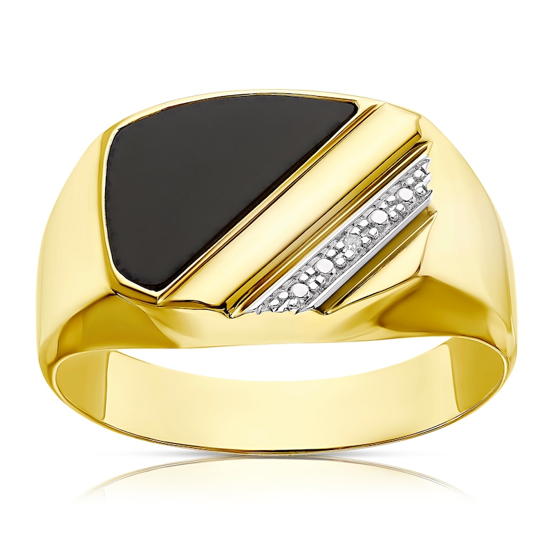 Main Image 1 of 9ct Yellow Gold Diamond & Onyx Signet Ring
