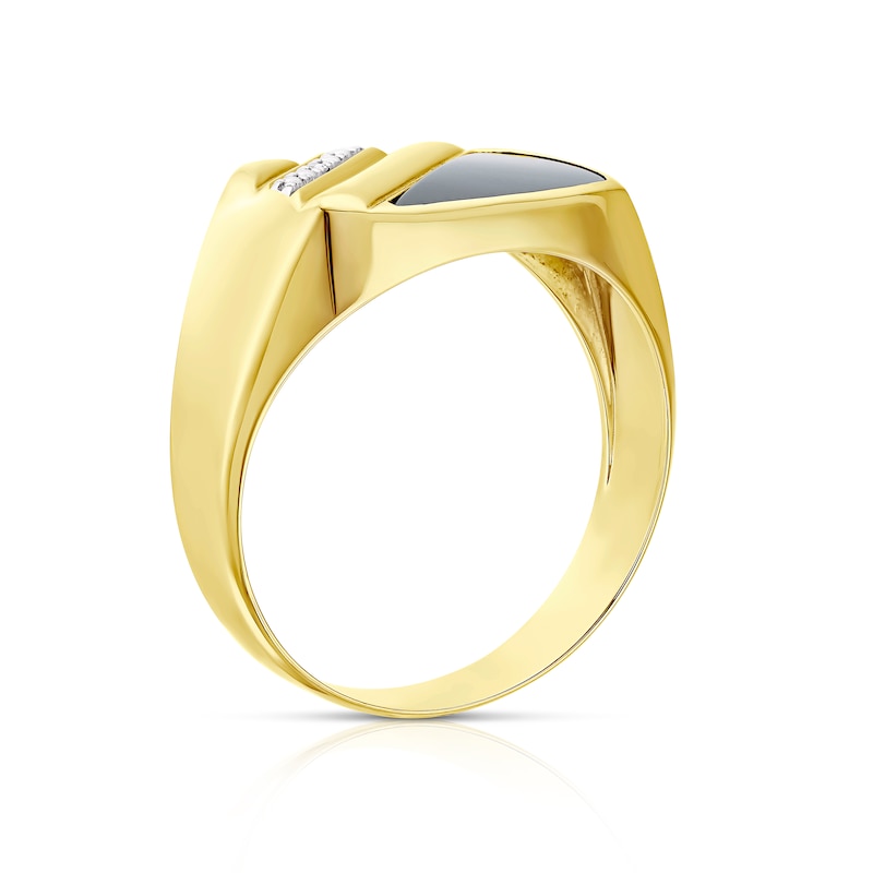 Main Image 3 of 9ct Yellow Gold Diamond & Onyx Signet Ring