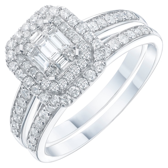 Engagement Ring Perfect Fit 9ct White Gold Bridal Set 0.66ct Diamond Ring