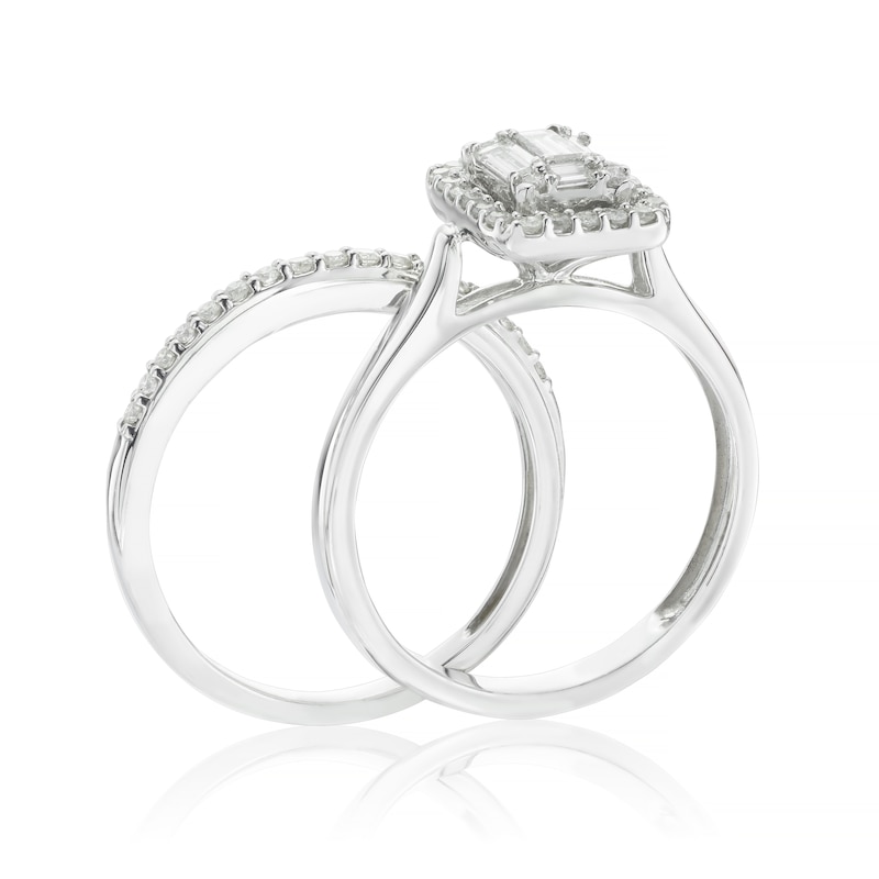 Perfect Fit 9ct White Gold 0.50ct Diamond Emerald Halo Bridal Set