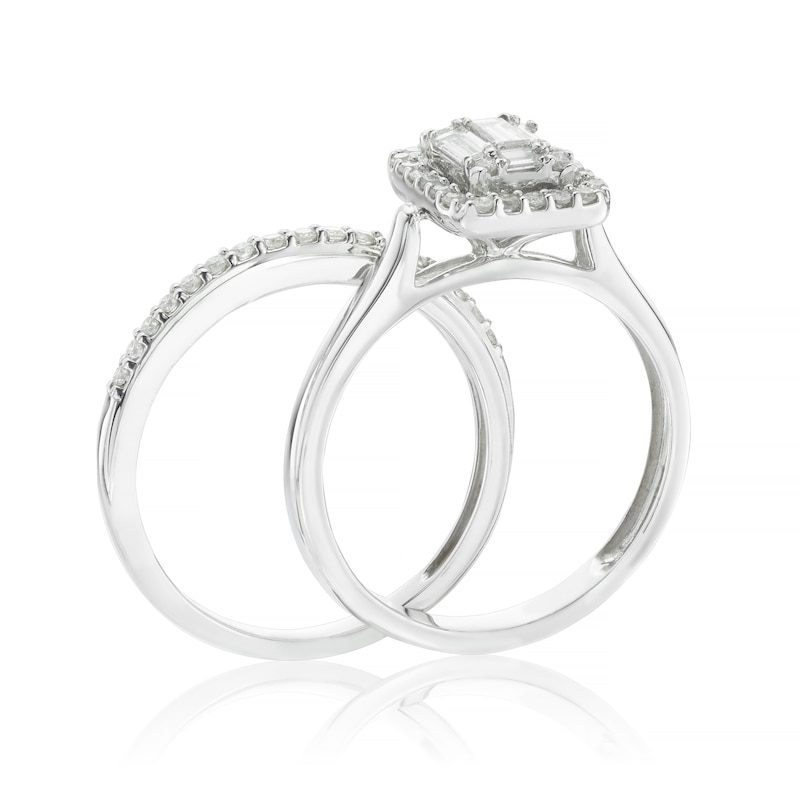 Main Image 2 of Perfect Fit 9ct White Gold 0.50ct Diamond Emerald Halo Bridal Set