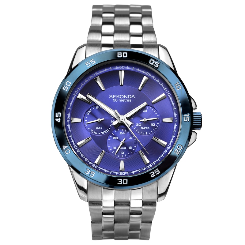 Sekonda Men’s Force Blue Chronograph Dial Silver Stainless Steel Bracelet Watch