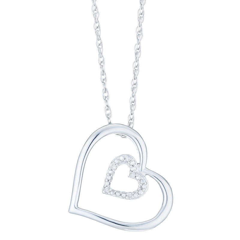 Main Image 1 of Sterling Silver & Diamond Heart Pendant