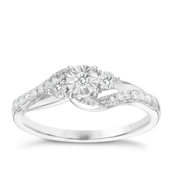 Engagement Ring 9ct White Gold Solitaire 0.15ct Diamond Ring