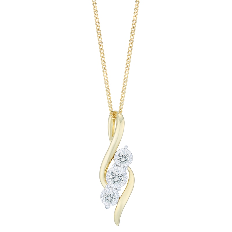 Main Image 1 of 9ct Yellow Gold 0.10ct Diamond 3 Stone Pendant