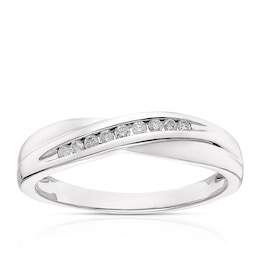9ct White Gold 0.10ct Diamond Set Crossover Ring