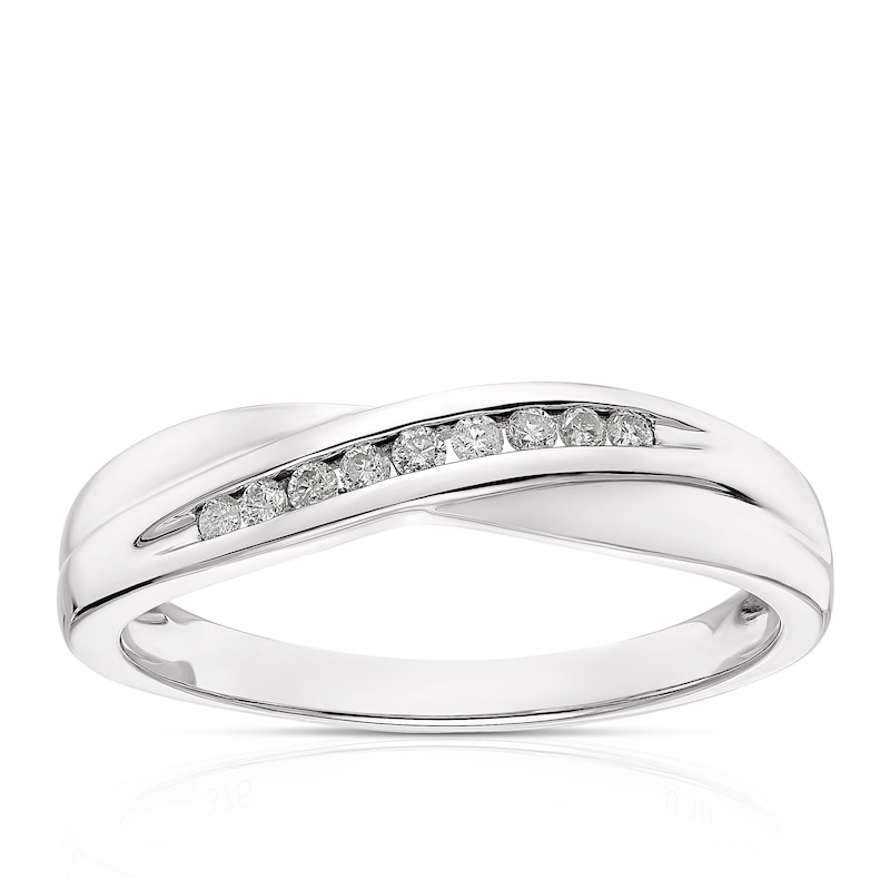 Main Image 1 of 9ct White Gold 0.10ct Diamond Set Crossover Ring