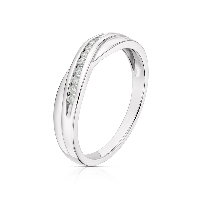 9ct White Gold 0.10ct Diamond Set Crossover Ring