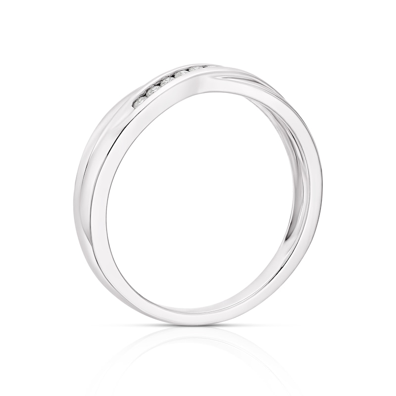 Main Image 3 of 9ct White Gold 0.10ct Diamond Set Crossover Ring