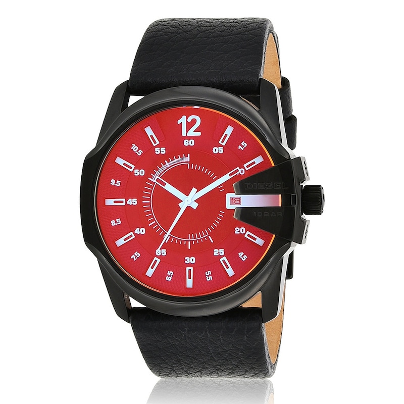 Diesel Master Chief Men's Black Leather Strap Watch