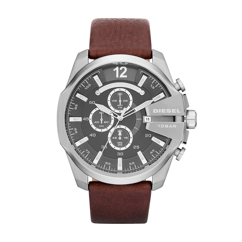 Diesel Mega Chief Men's Brown Leather Strap Watch