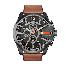 Diesel Mega Chief Men's Brown Leather Strap Watch