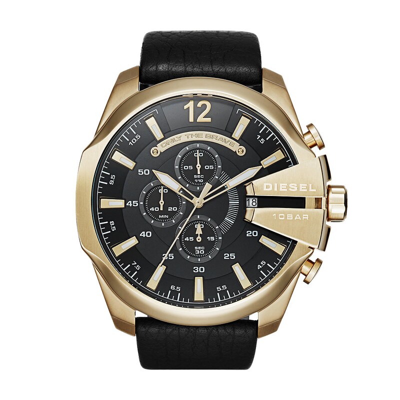 Diesel Mega Chief Men's Black Leather Strap Watch