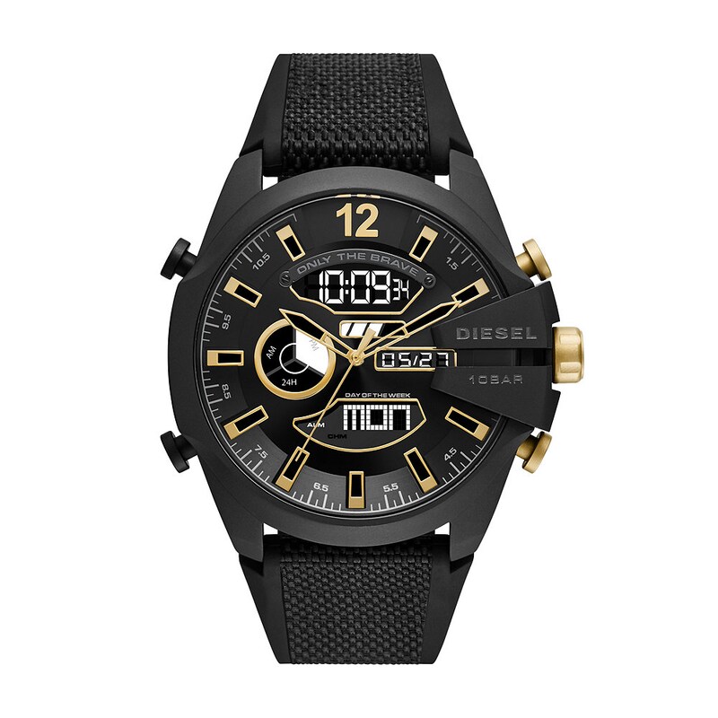 Diesel Mega Chief Men's Black Fabric Strap Watch | H.Samuel