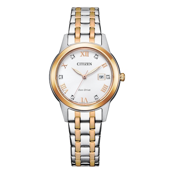 Citizen Eco-Drive Women's White Dial Two Tone Stainless Steel Bracelet Watch
