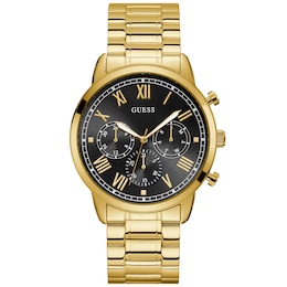 Guess Men's Black Chrono Dial Gold Tone Bracelet Watch