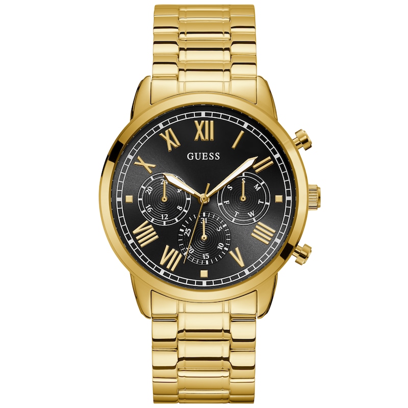 Guess Men's Black Chrono Dial Gold Tone Bracelet Watch