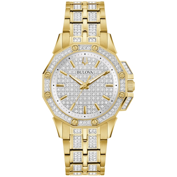 Bulova Crystal Octava Ladies Gold Tone Bracelet Watch