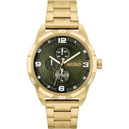 HUGO Grip Men's Yellow Gold Tone Ion Plated Bracelet Watch