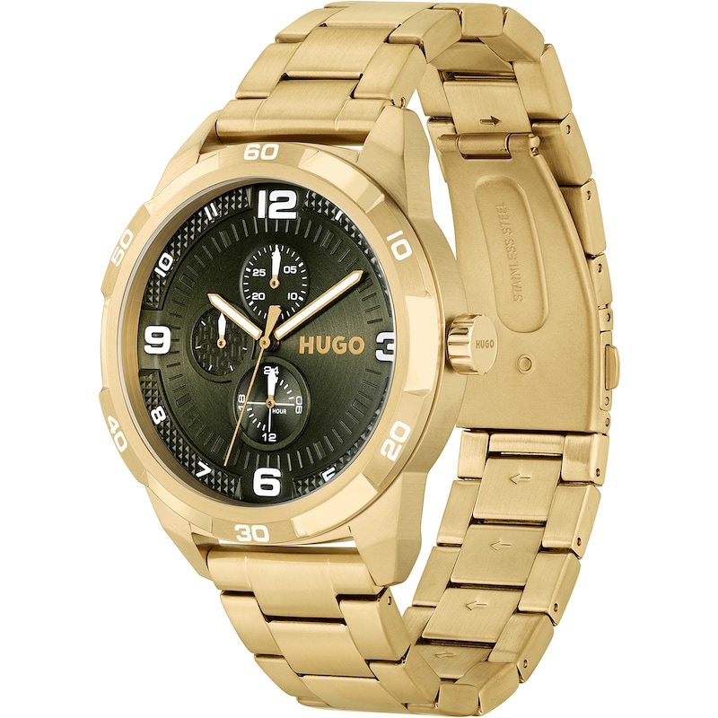 HUGO Grip Men's Yellow Gold Tone Ion Plated Bracelet Watch