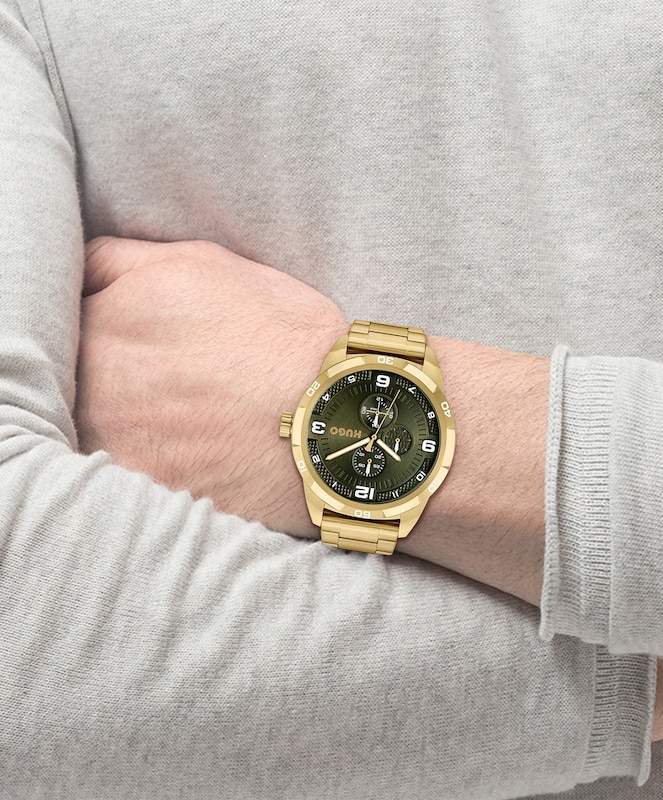 HUGO Grip Men's Yellow Gold Tone Ion Plated Bracelet Watch