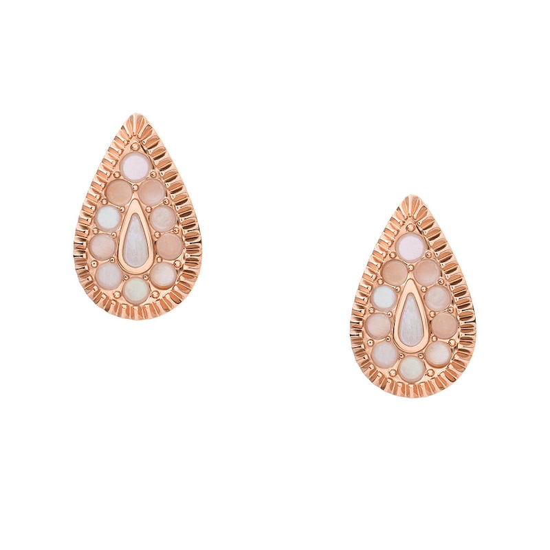 Main Image 1 of Fossil Rose Gold Tone Mother Of Pearl Mosaic Earrings