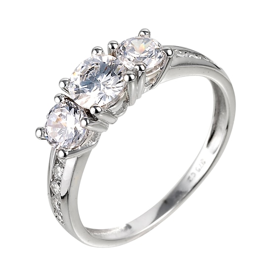 9ct White Gold Three Stone Cubic Zirconia Ring
