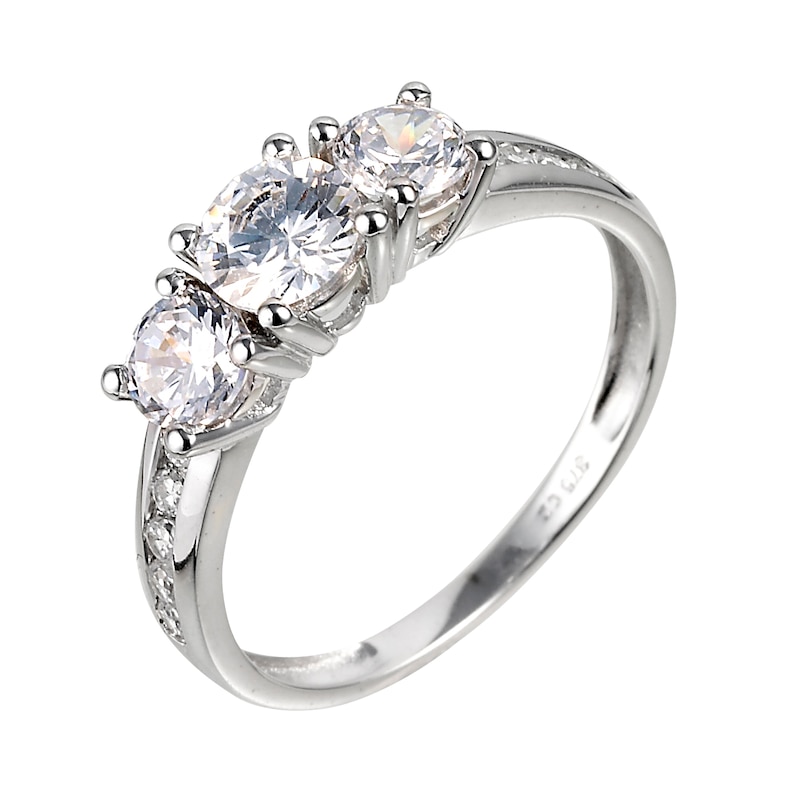 Main Image 1 of 9ct White Gold Three Stone Cubic Zirconia Ring