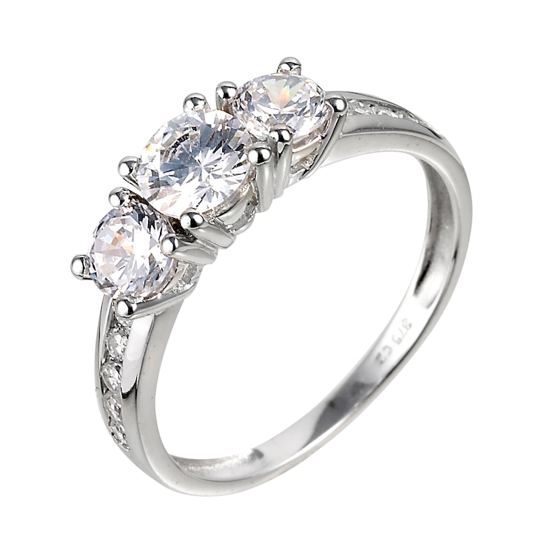 9ct White Gold Three Stone Cubic Zirconia Ring