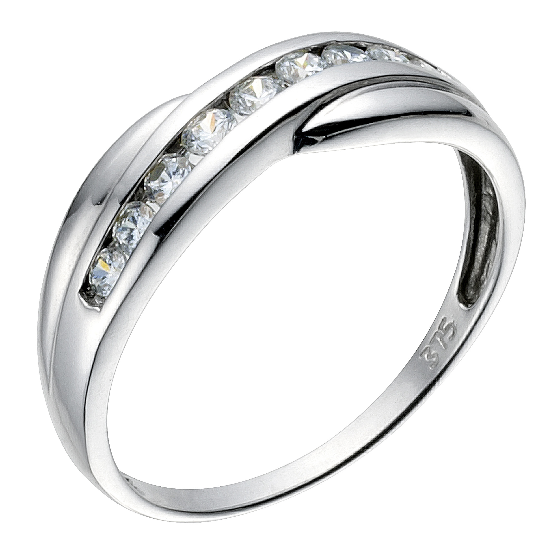 9ct white gold cubic zirconia cross over eternity ring